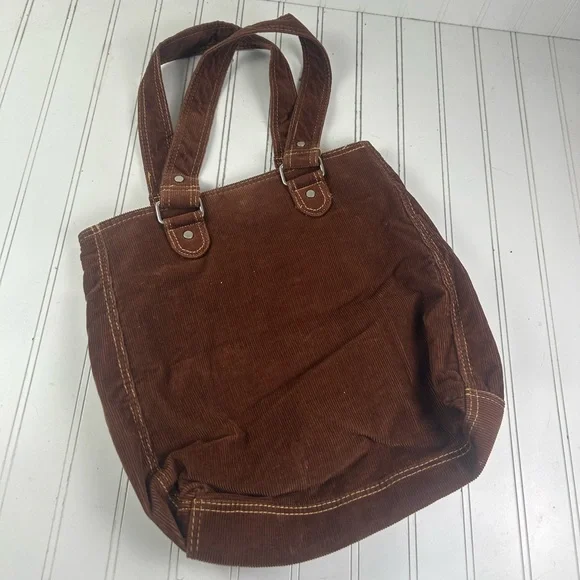 Leviโs Vintage Y2K Brown Corduroy Tote Bag Embroidered Front Pockets Unisex - Picture 3 of 10